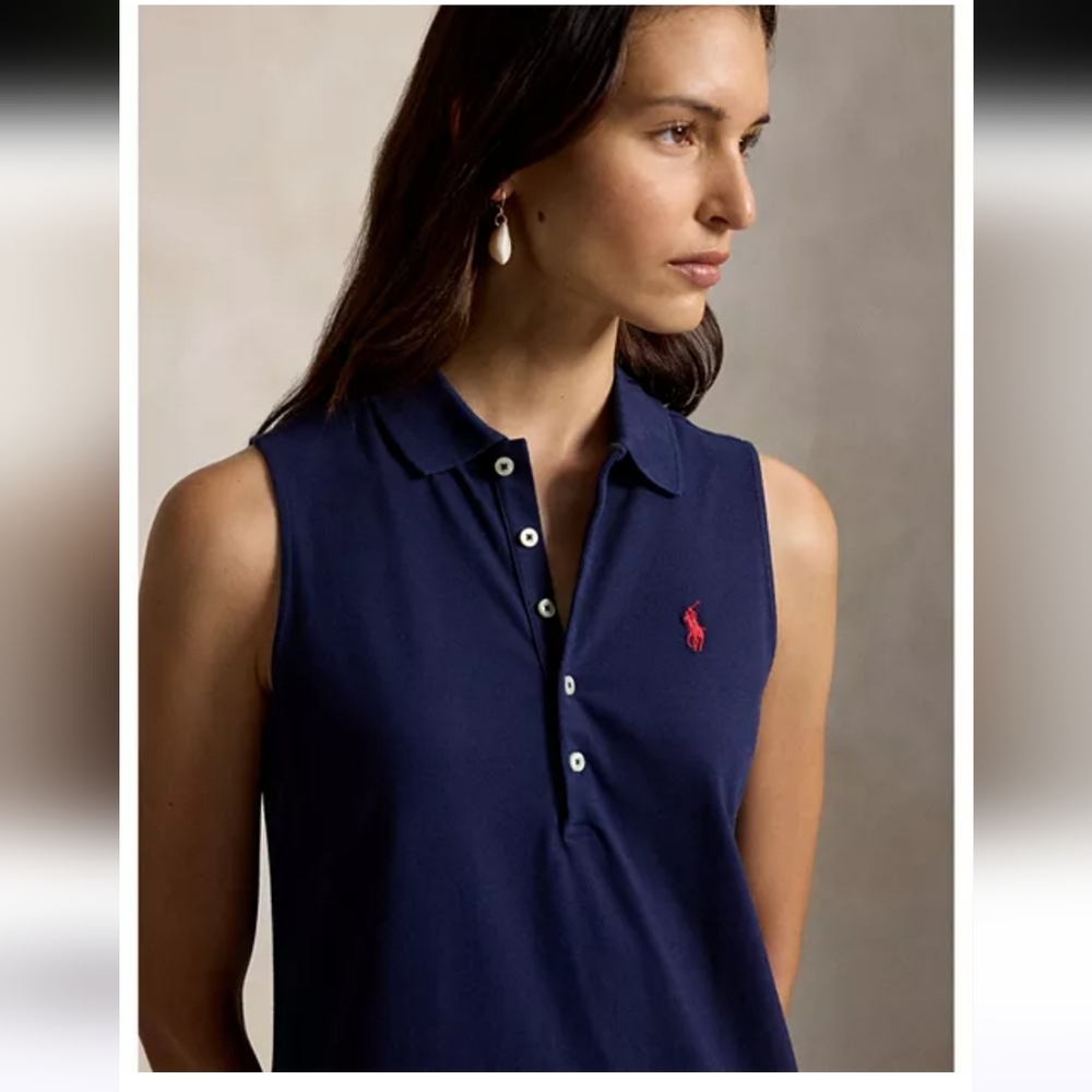 Ralph Lauren Navy Sleeveless Polo Midi Dress with Red Logo - Picture 4 of 10